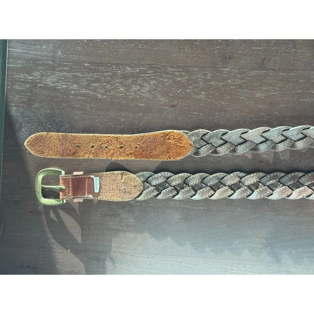 Genuine Leather Braided Woven GAP Belt Brown Brass Buckle Boho Western Size S 30